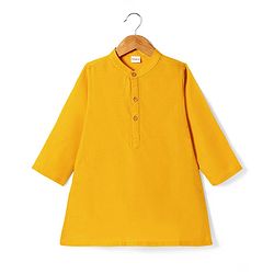 Babyhug Woven Full Sleeves Kurta Pyjama Set With Printed Jacket - Mustard