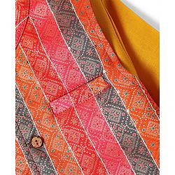 Babyhug Woven Full Sleeves Kurta Pyjama Set With Printed Jacket - Mustard