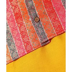 Babyhug Woven Full Sleeves Kurta Pyjama Set With Printed Jacket - Mustard