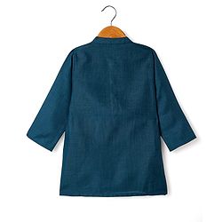 Babyhug Woven Full Sleeves Ethnic Motif Printed Kurta Pajama Set with Jacket & Sequin Detailing - Navy Blue