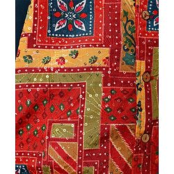 Babyhug Woven Full Sleeves Ethnic Motif Printed Kurta Pajama Set with Jacket & Sequin Detailing - Navy Blue