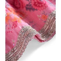 Babyhug Cotton Cambric Woven Sleeveless Floral Printed Ethnic Dress with Tassle & Sequin Detailing - Pink
