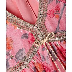 Babyhug Cotton Cambric Woven Sleeveless Floral Printed Ethnic Dress with Tassle & Sequin Detailing - Pink