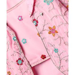 Babyhug Woven Three Fourth Sleeves Top & Palazzo Set with Floral Embroidered Jacket and Lace Detailing - Pink