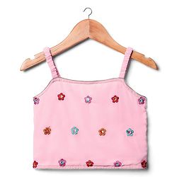 Babyhug Woven Three Fourth Sleeves Top & Palazzo Set with Floral Embroidered Jacket and Lace Detailing - Pink