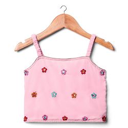 Babyhug Woven Three Fourth Sleeves Top & Palazzo Set with Floral Embroidered Jacket and Lace Detailing - Pink