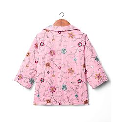 Babyhug Woven Three Fourth Sleeves Top & Palazzo Set with Floral Embroidered Jacket and Lace Detailing - Pink