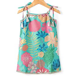 Babyhug Woven Singlet Sleeves Floral Printed Kurti Gharara Set with Dupatta - Mint Green