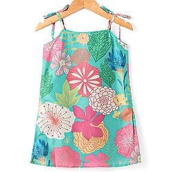 Babyhug Woven Singlet Sleeves Floral Printed Kurti Gharara Set with Dupatta - Mint Green
