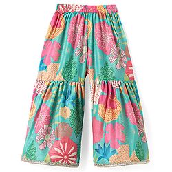 Babyhug Woven Singlet Sleeves Floral Printed Kurti Gharara Set with Dupatta - Mint Green