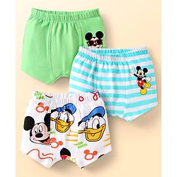 Babyhug Disney Interlock Knit Trunks With Mickey Mouse Print Pack Of 3 - White Light Blue & Light Green