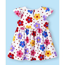 Babyhug Cotton Knit Cap Sleeves Floral & Polka Dot Printed Dresses With Bow Applique Pack of 2 - Red & White