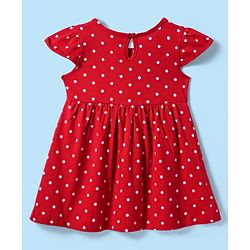 Babyhug Cotton Knit Cap Sleeves Floral & Polka Dot Printed Dresses With Bow Applique Pack of 2 - Red & White