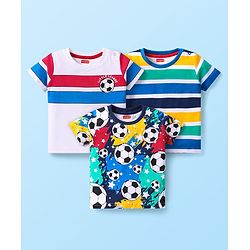 Babyhug Cotton Knit Half Sleeves T-Shirts with Football Print & Stripes Pack of 3 - Multicolor