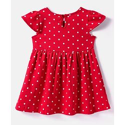 Babyhug 100% Cotton Single Jersey Knit Cap Sleeves Polka Dot Printed Dresses With Bow Applique Pack of 2 - Red & White