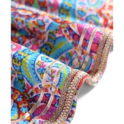 Babyhug Cotton Woven Three Fourth Sleeves Kurta Gharara Set with Floral Print - Pink Yellow & Red