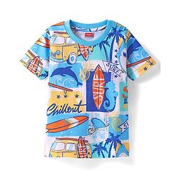 Babyhug Cotton Knit Half Sleeves T-Shirt with Beach Theme Print -  Blue