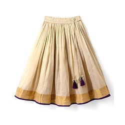 Babyhug Woven Short Sleeves Brocade Pattu Pavada Lehenga Choli & Dupatta Set with Floral Embroidery - Purple & Beige
