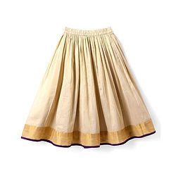 Babyhug Woven Short Sleeves Brocade Pattu Pavada Lehenga Choli & Dupatta Set with Floral Embroidery - Purple & Beige