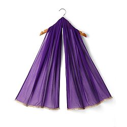 Babyhug Woven Short Sleeves Brocade Pattu Pavada Lehenga Choli & Dupatta Set with Floral Embroidery - Purple & Beige