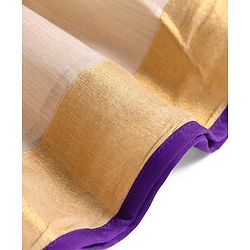Babyhug Woven Short Sleeves Brocade Pattu Pavada Lehenga Choli & Dupatta Set with Floral Embroidery - Purple & Beige