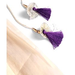 Babyhug Woven Short Sleeves Brocade Pattu Pavada Lehenga Choli & Dupatta Set with Floral Embroidery - Purple & Beige