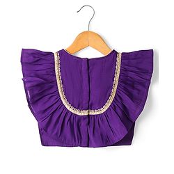Babyhug Woven Short Sleeves Brocade Pattu Pavada Lehenga Choli & Dupatta Set with Floral Embroidery - Purple & Beige