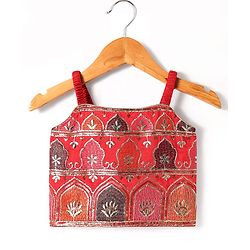 Babyhug Woven Sleeveless Choli  Lehenga and Dupatta Set with Embroidery & Sequin Design - Red