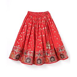 Babyhug Woven Sleeveless Choli  Lehenga and Dupatta Set with Embroidery & Sequin Design - Red