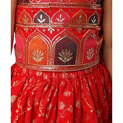 Babyhug Woven Sleeveless Choli  Lehenga and Dupatta Set with Embroidery & Sequin Design - Red