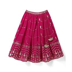Babyhug Sleeveless Floral Sequenced Embroidered Choli Lehenga & Dupatta Set with Tassel Detailing - Dark Pink