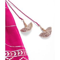 Babyhug Sleeveless Floral Sequenced Embroidered Choli Lehenga & Dupatta Set with Tassel Detailing - Dark Pink