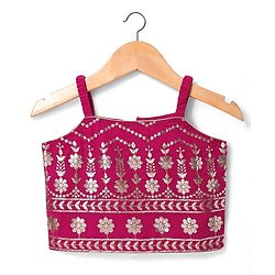 Babyhug Sleeveless Floral Sequenced Embroidered Choli Lehenga & Dupatta Set with Tassel Detailing - Dark Pink