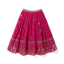 Babyhug Sleeveless Floral Sequenced Embroidered Choli Lehenga & Dupatta Set with Tassel Detailing - Dark Pink