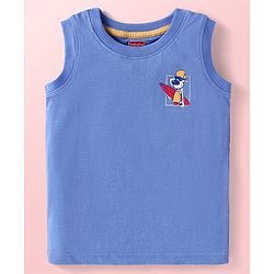 Babyhug Cotton Knit Sleeveless Tank T-Shirts with Beach Theme Print Pack of 3 - Yellow Grey & Blue
