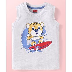 Babyhug Cotton Knit Sleeveless Tank T-Shirts with Beach Theme Print Pack of 3 - Yellow Grey & Blue