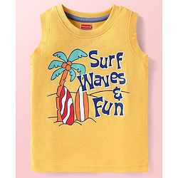 Babyhug Cotton Knit Sleeveless Tank T-Shirts with Beach Theme Print Pack of 3 - Yellow Grey & Blue