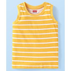 Babyhug Cotton Knit Sleeveless Tank T-Shirts with Beach Theme Print & Stripes Pack of 3 - Yellow Grey & Red