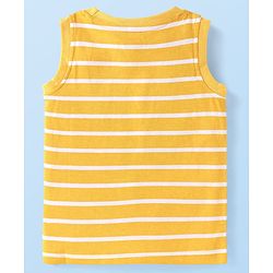 Babyhug Cotton Knit Sleeveless Tank T-Shirts with Beach Theme Print & Stripes Pack of 3 - Yellow Grey & Red