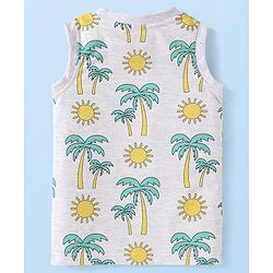 Babyhug Cotton Knit Sleeveless Tank T-Shirts with Beach Theme Print & Stripes Pack of 3 - Yellow Grey & Red