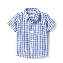 Babyhug 100% Cotton Woven Half Sleeves Checks Shirt- Blue