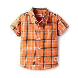 Babyhug Cotton Knit Half Sleeves Checkered Shirt - Orange