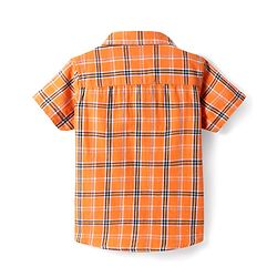 Babyhug Cotton Knit Half Sleeves Checkered Shirt - Orange