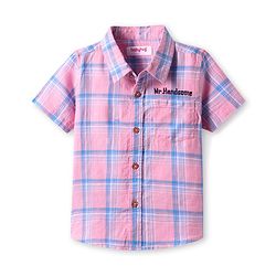 Babyhug Cotton Knit Half Sleeves Checkered Shirt - Pink & Blue