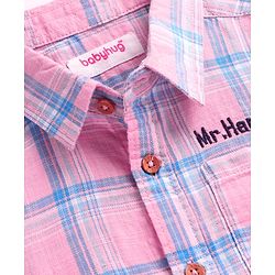 Babyhug Cotton Knit Half Sleeves Checkered Shirt - Pink & Blue