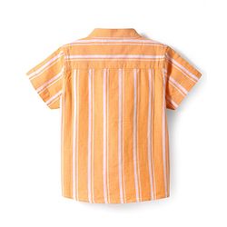 Babyhug Cotton Knit Half Sleeves Mandarin Collar Striped Shirt - Orange