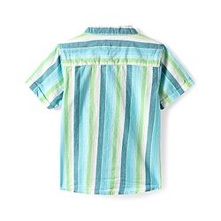 Babyhug Cotton Woven Half Sleeves Striped Shirt With Mandarin Collar - Blue & Green
