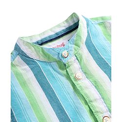 Babyhug Cotton Woven Half Sleeves Striped Shirt With Mandarin Collar - Blue & Green