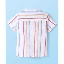Babyhug Cotton Woven Half Sleeves Mandarin Collar Stripe Shirt - White & Pink