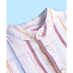 Babyhug Cotton Woven Half Sleeves Mandarin Collar Stripe Shirt - White & Pink